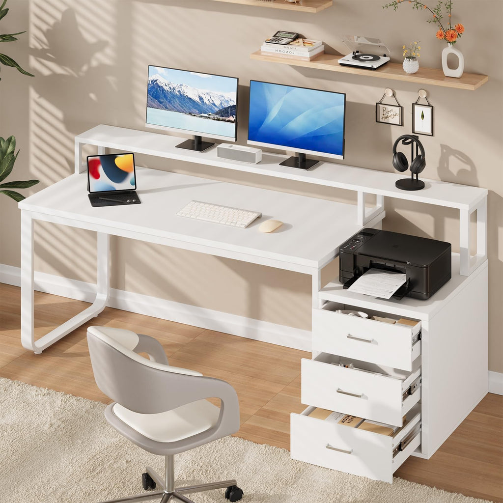 White Office Desk with 3 Drawers Y870