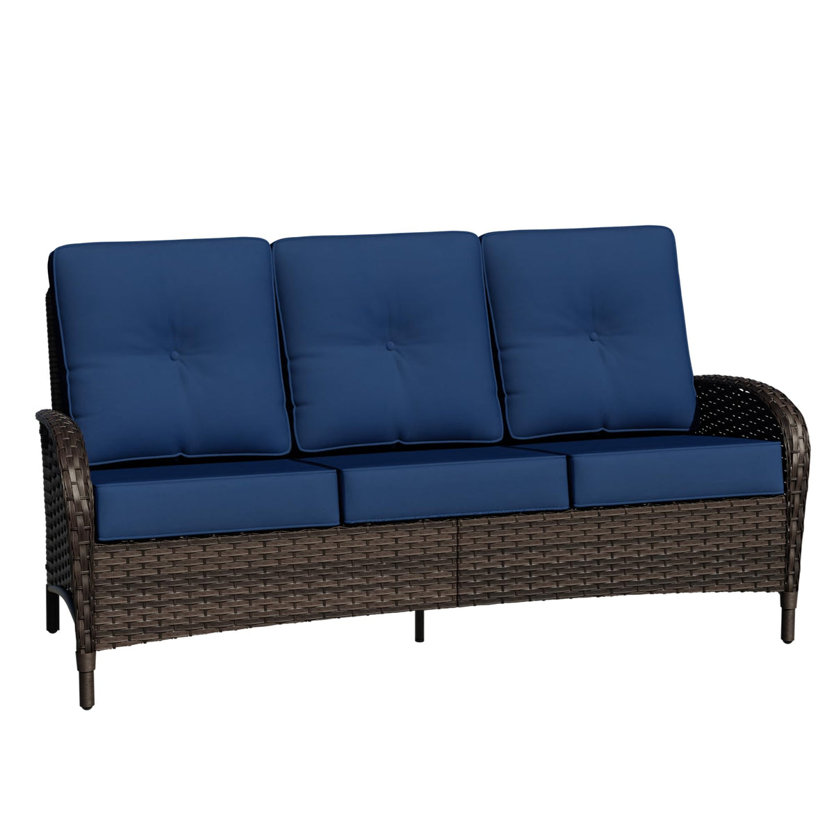 72" Wicker 3-seat Sofa with Cushions, PE Rattan & Steel Frame R460800