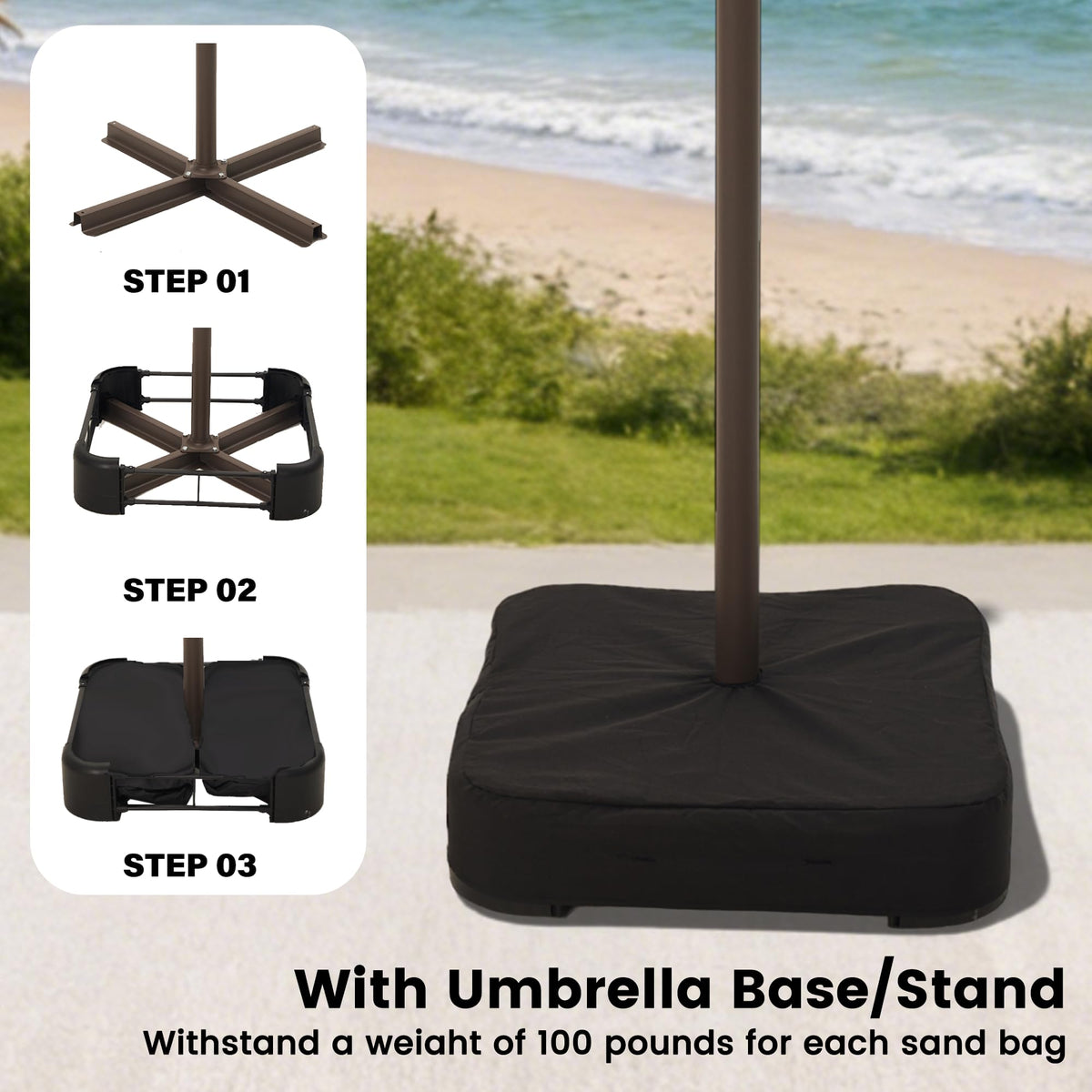 15FT Double-Sided Rectangle Patio Umbrella with Base O91793