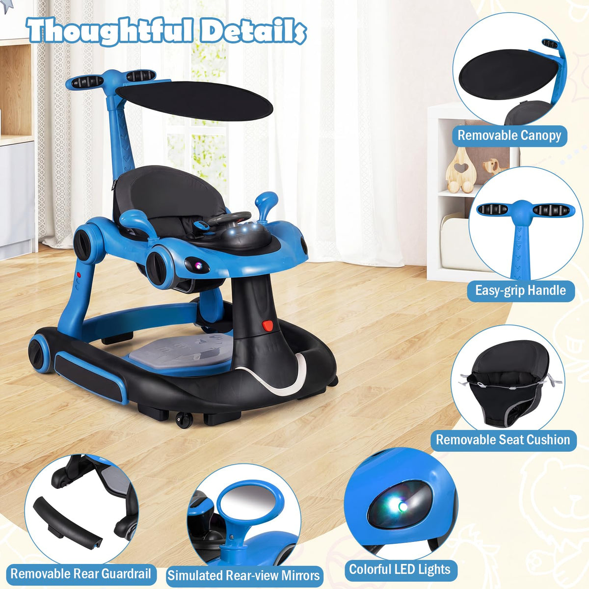 Foldable Baby Walker with Canopy and Wheels G959489