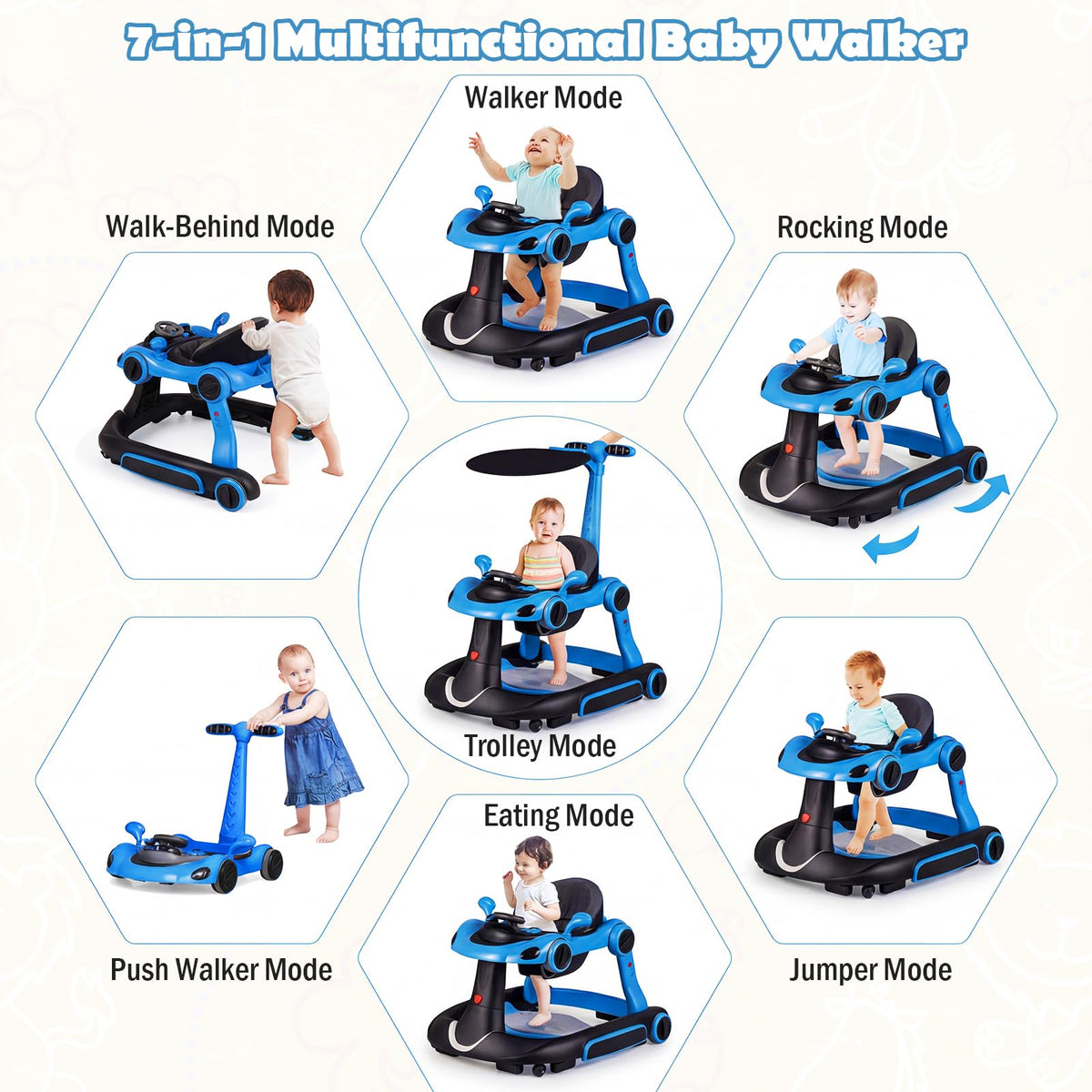 Foldable Baby Walker with Canopy and Wheels G959489
