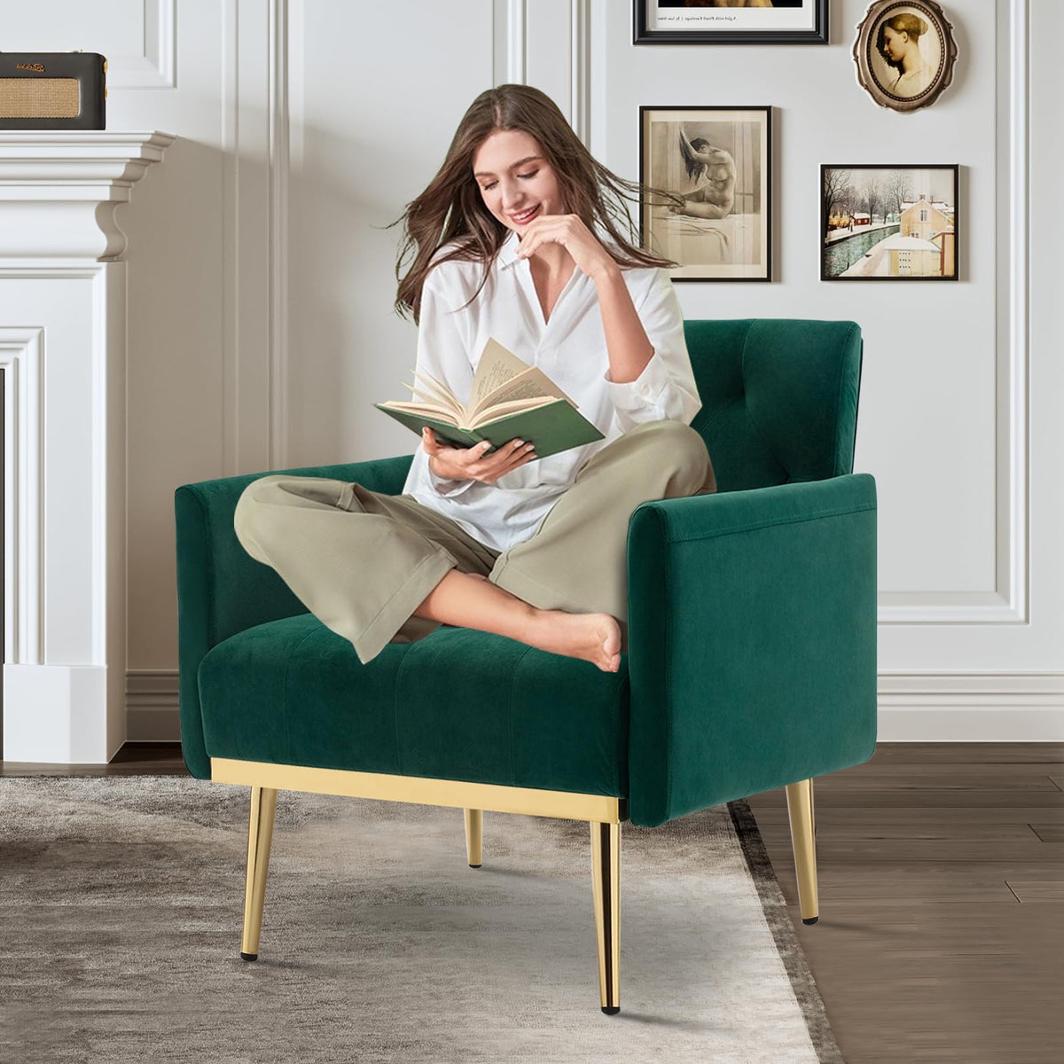 Green Velvet Button Tufted Armchair Set of 2 K594