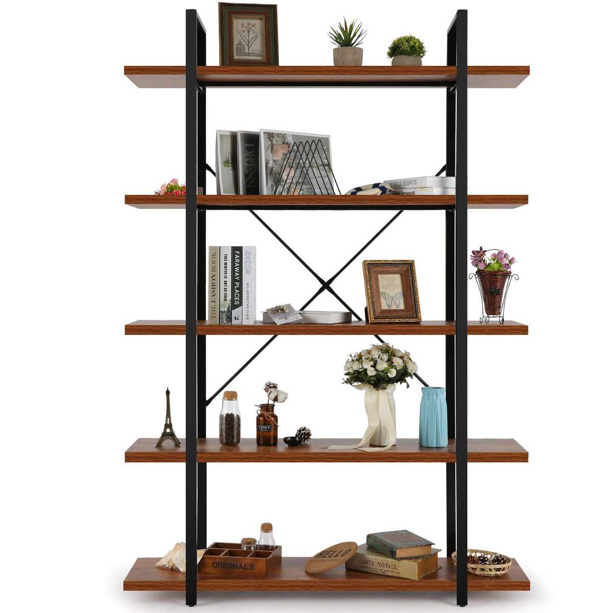 5 Tier Wood and Metal Bookshelf W891197