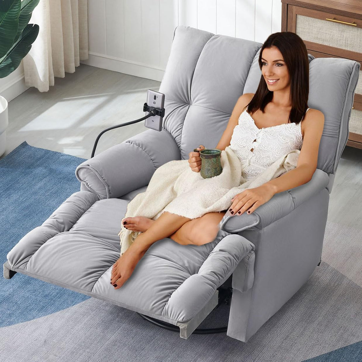 Gray Velvet Recliner Chair R397