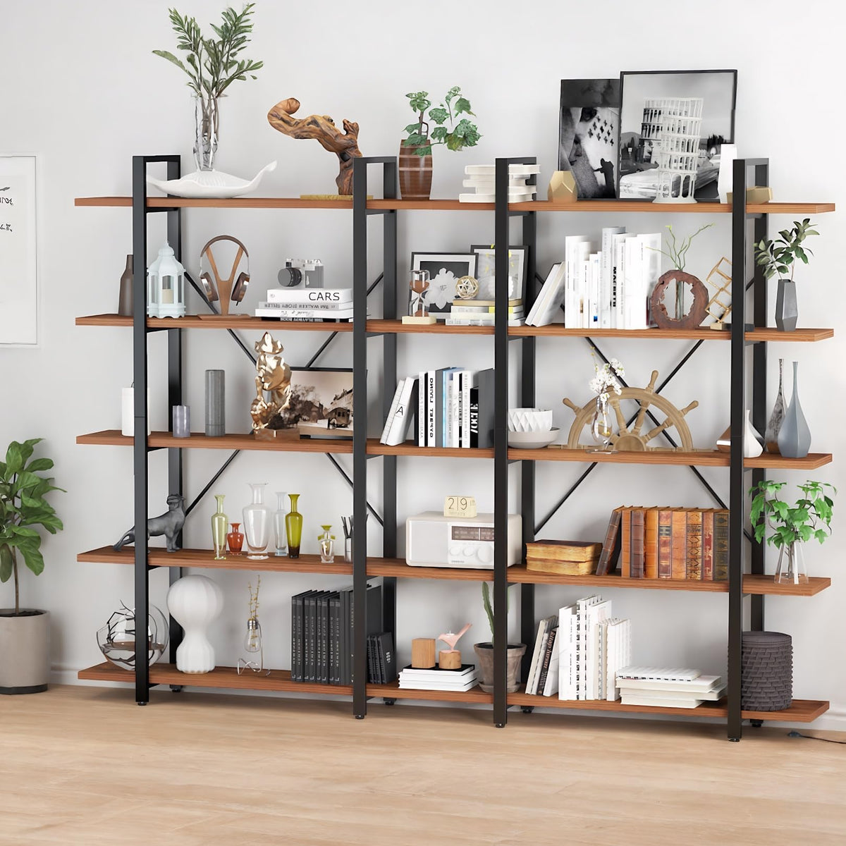 5 Tier Wood and Metal Bookshelf W891197