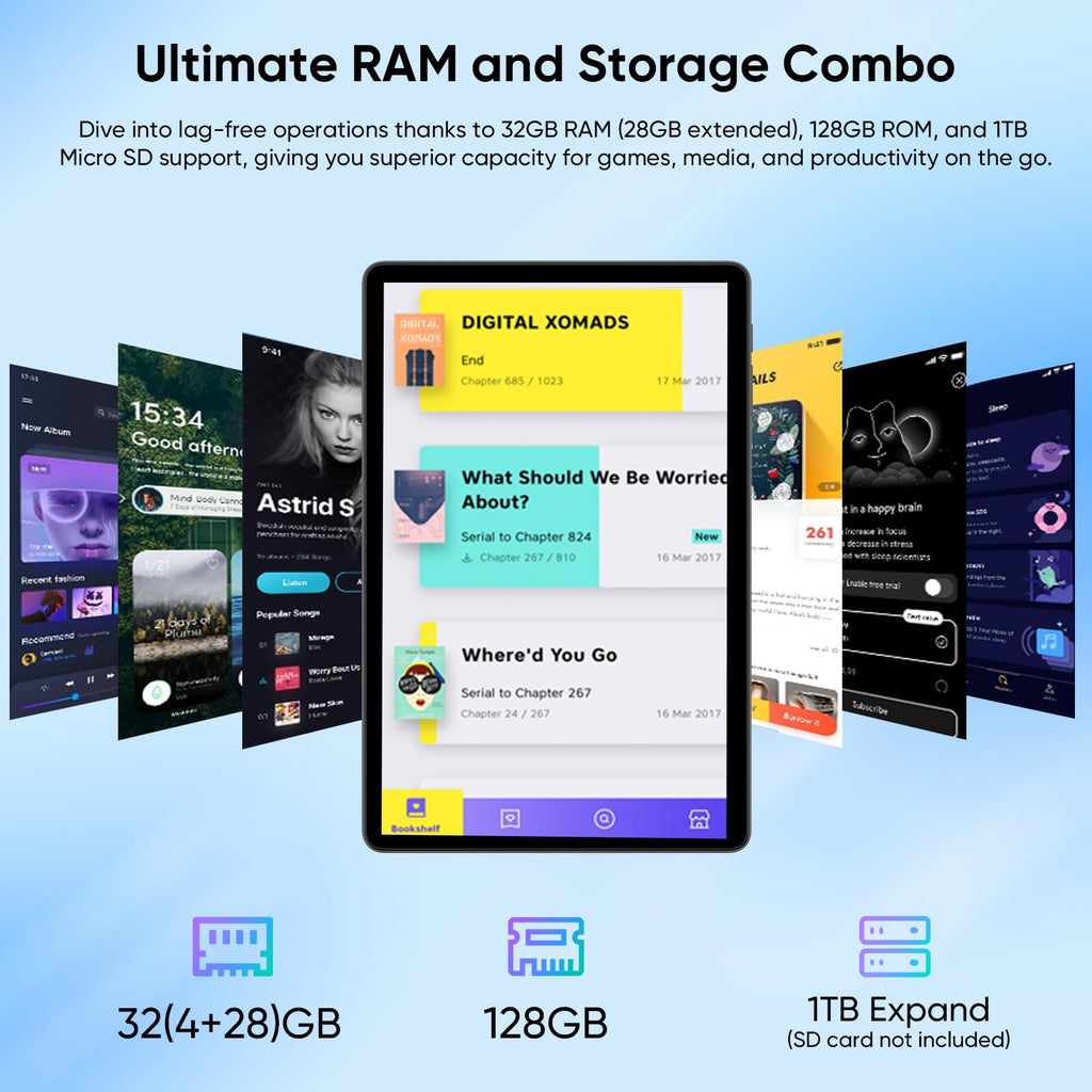 11 Inch Android 16 Tablet with Keyboard, 32GB RAM 128GB ROM, 8000mAh, Black X13075