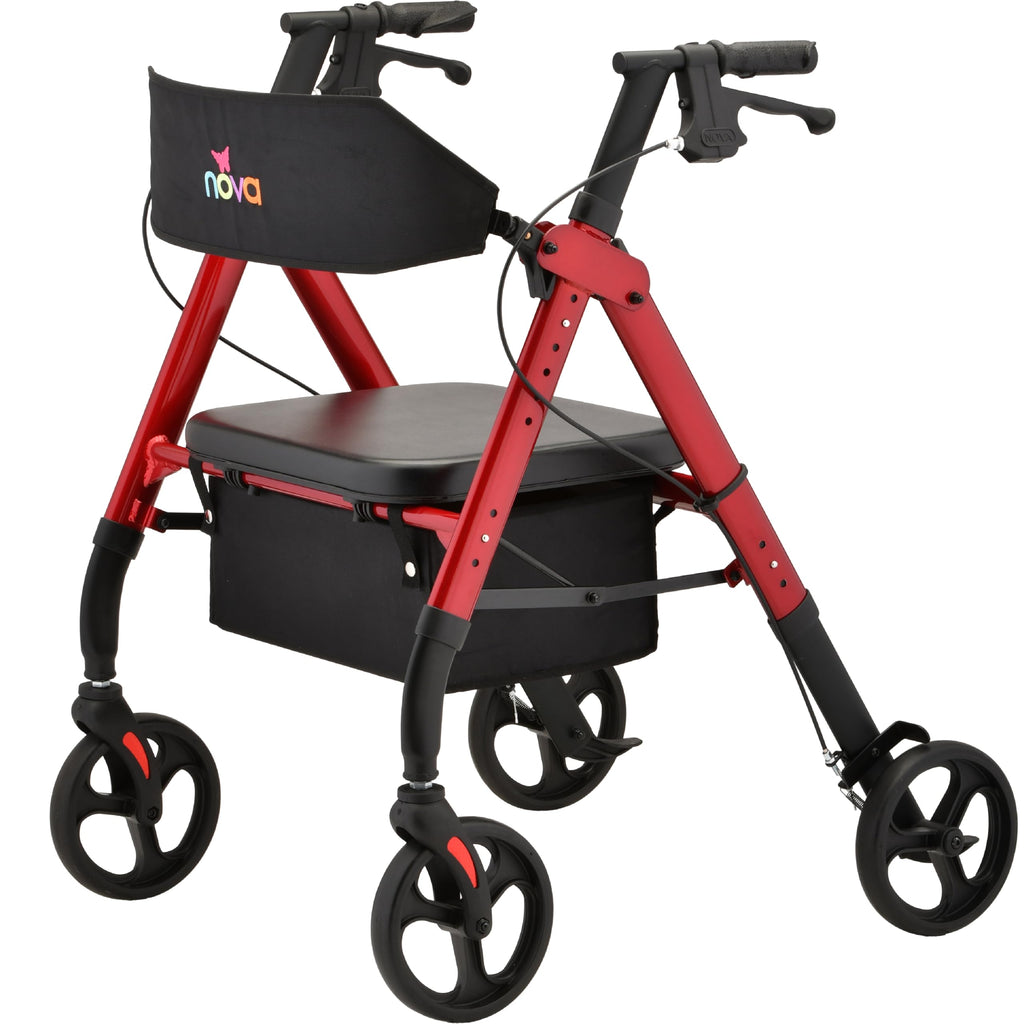 Foldable Rollator Walker with Seat, 400 lb Weight Capacity, 8” All-Terrain Wheels, Red U4387