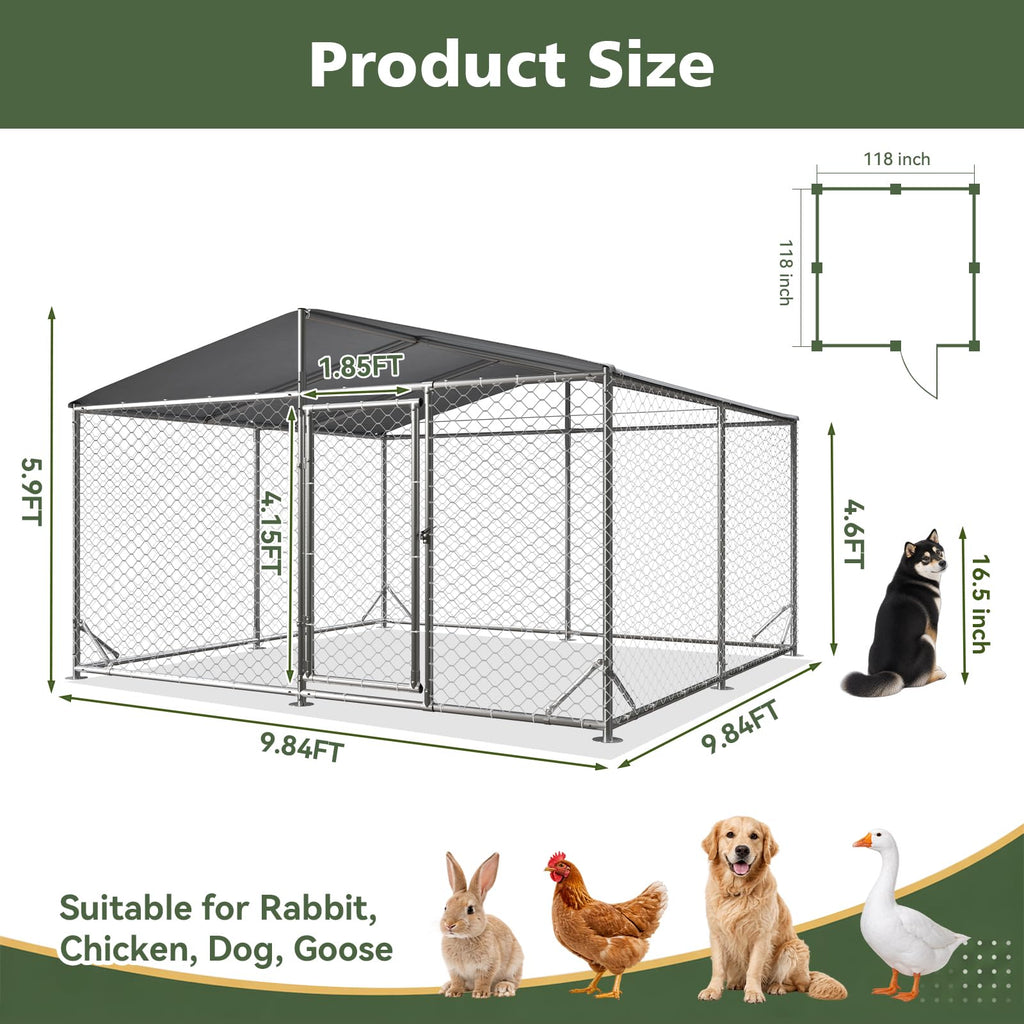 10×10FT Waterproof Metal Outdoor Dog Kennel N2212