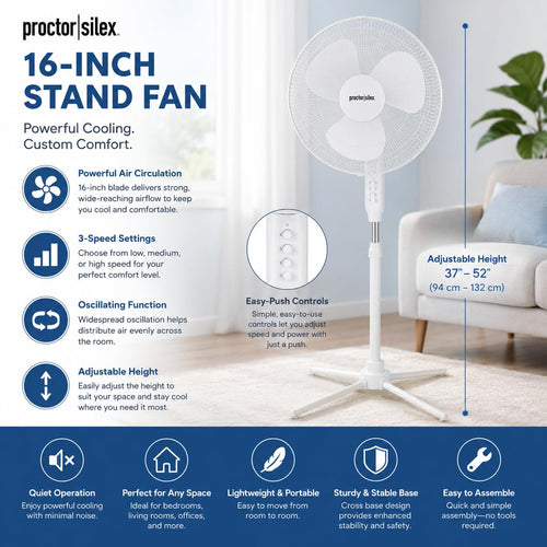 16-Inch 3-Speed Oscillating Pedestal Fan D99334
