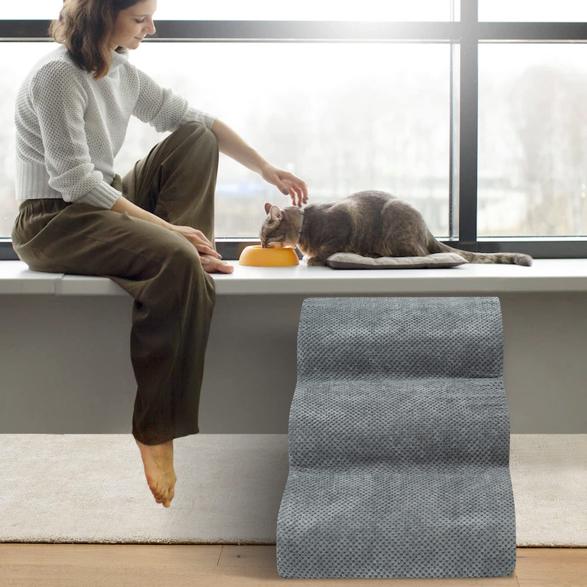 High Density Foam Dog Stairs 3 Steps Grey W2823