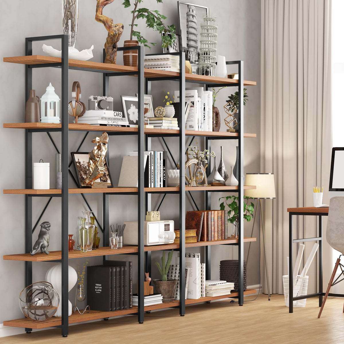 5 Tier Wood and Metal Bookshelf W891197