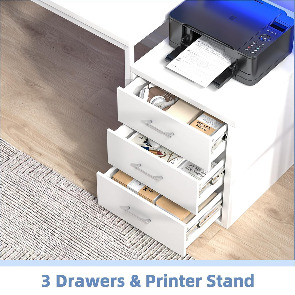White Office Desk with 3 Drawers Y870