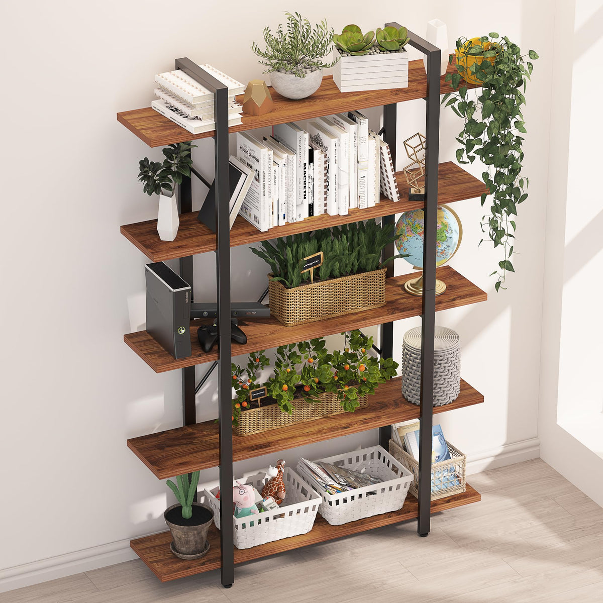 5 Tier Wood and Metal Bookshelf W891197