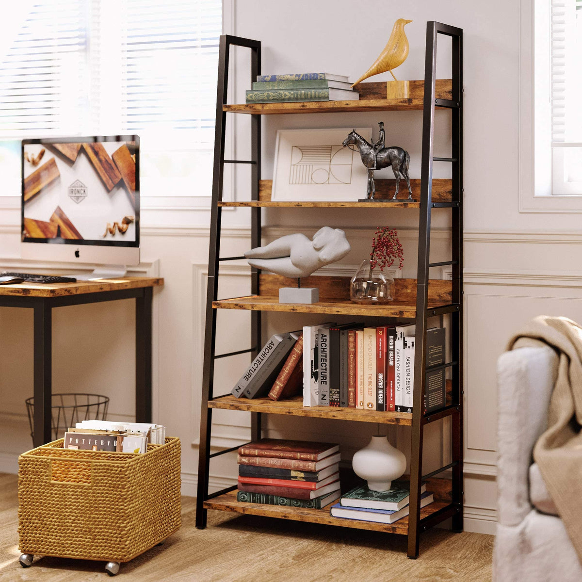 5 Tier Metal Frame Ladder Bookcase A2917