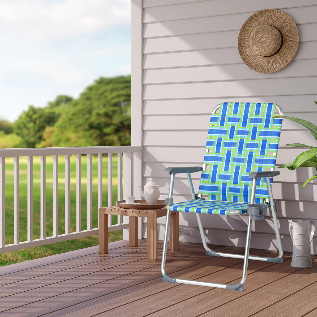 Aluminum Folding Patio Lawn Chairs Set of 2 with Cup Holder E246
