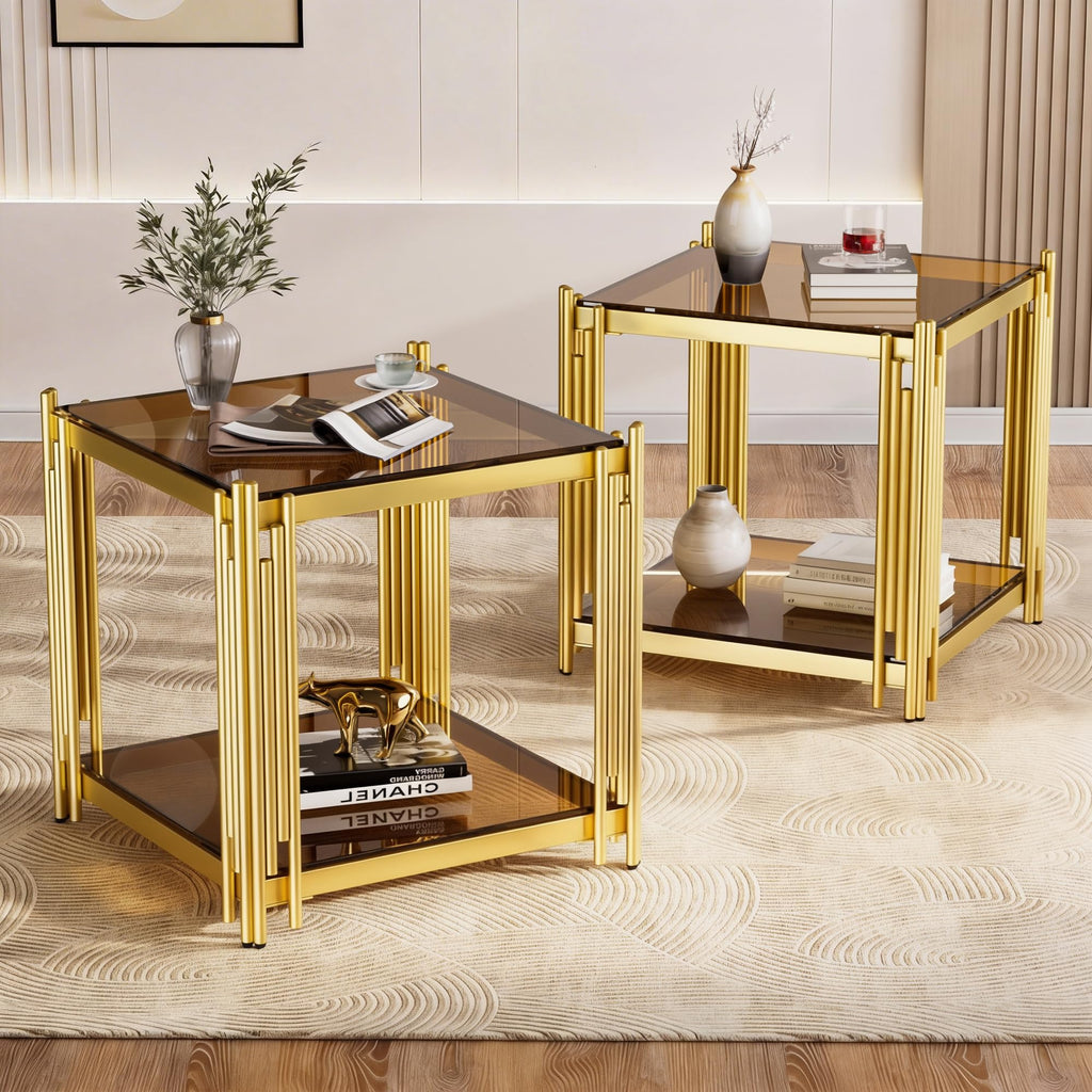 Gold Square Glass End Table, Set of 2 M9926