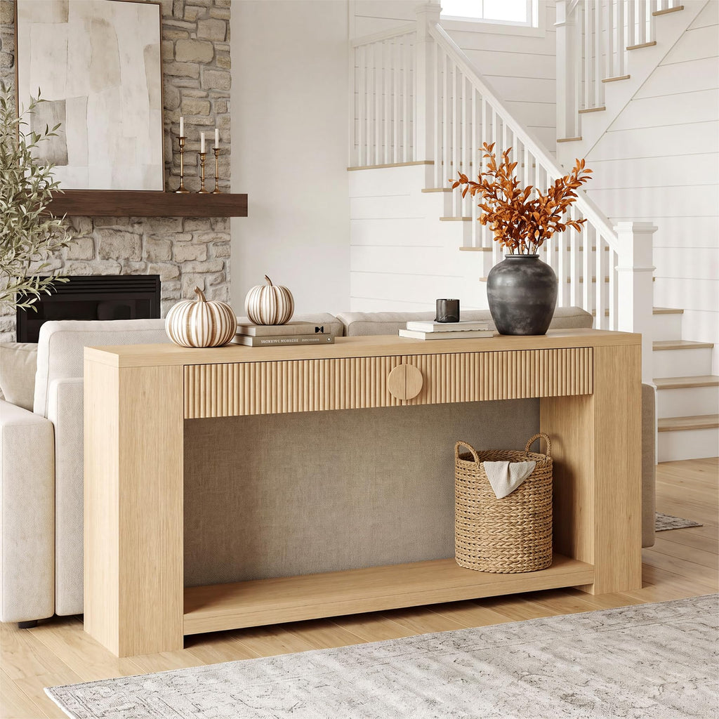 Oak Console Table with Storage Drawers T6205