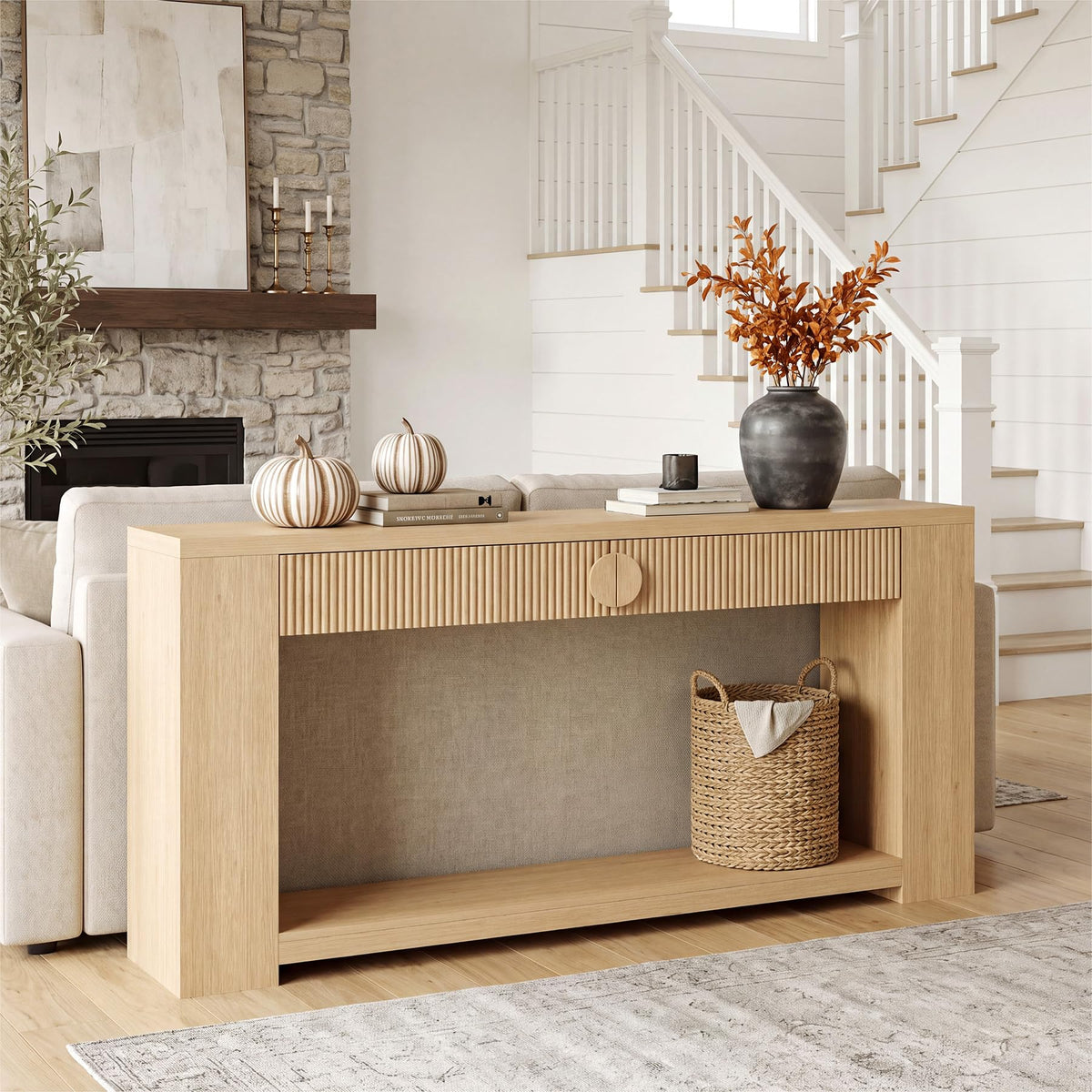 Oak Console Table with Storage Drawers T6205