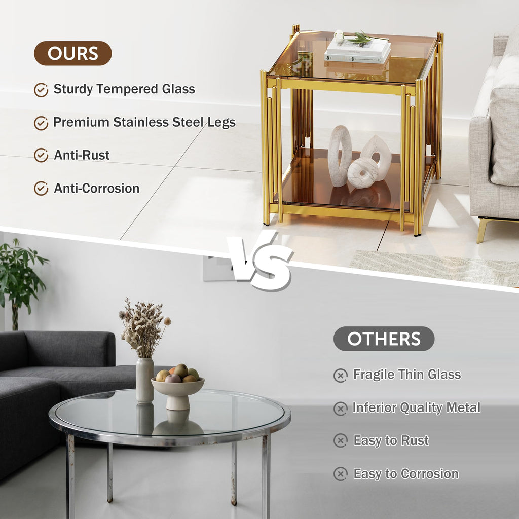 Gold Square Glass End Table, Set of 2 M9926