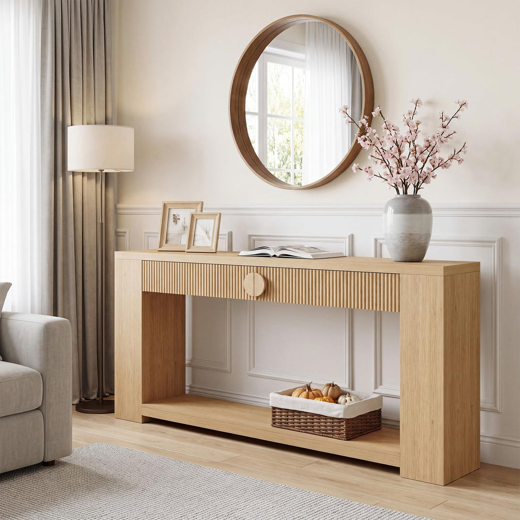 Oak Console Table with Storage Drawers T6205