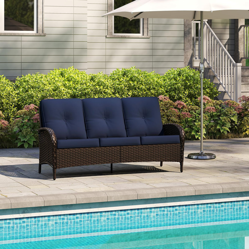 72" Wicker 3-seat Sofa with Cushions, PE Rattan & Steel Frame R460800