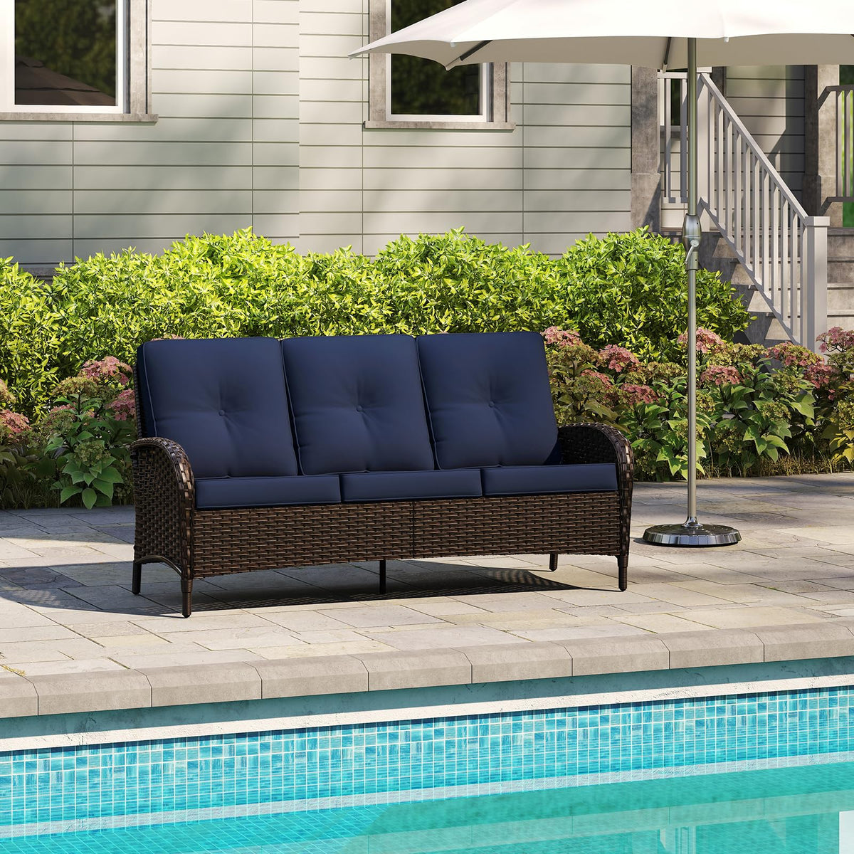 72" Wicker 3-seat Sofa with Cushions, PE Rattan & Steel Frame R460800