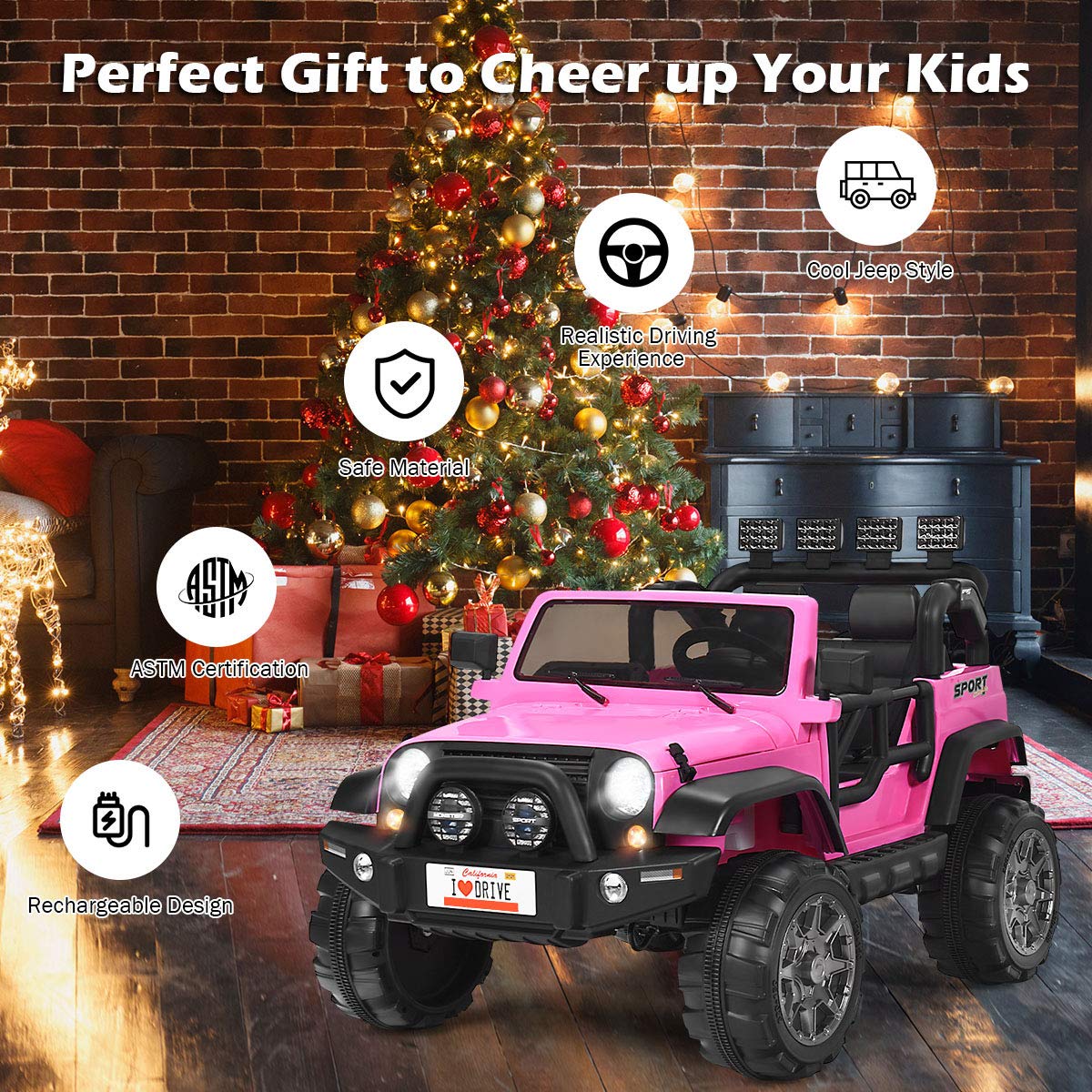 12V Battery Powered Ride on Truck with Remote Control, Pink E1205