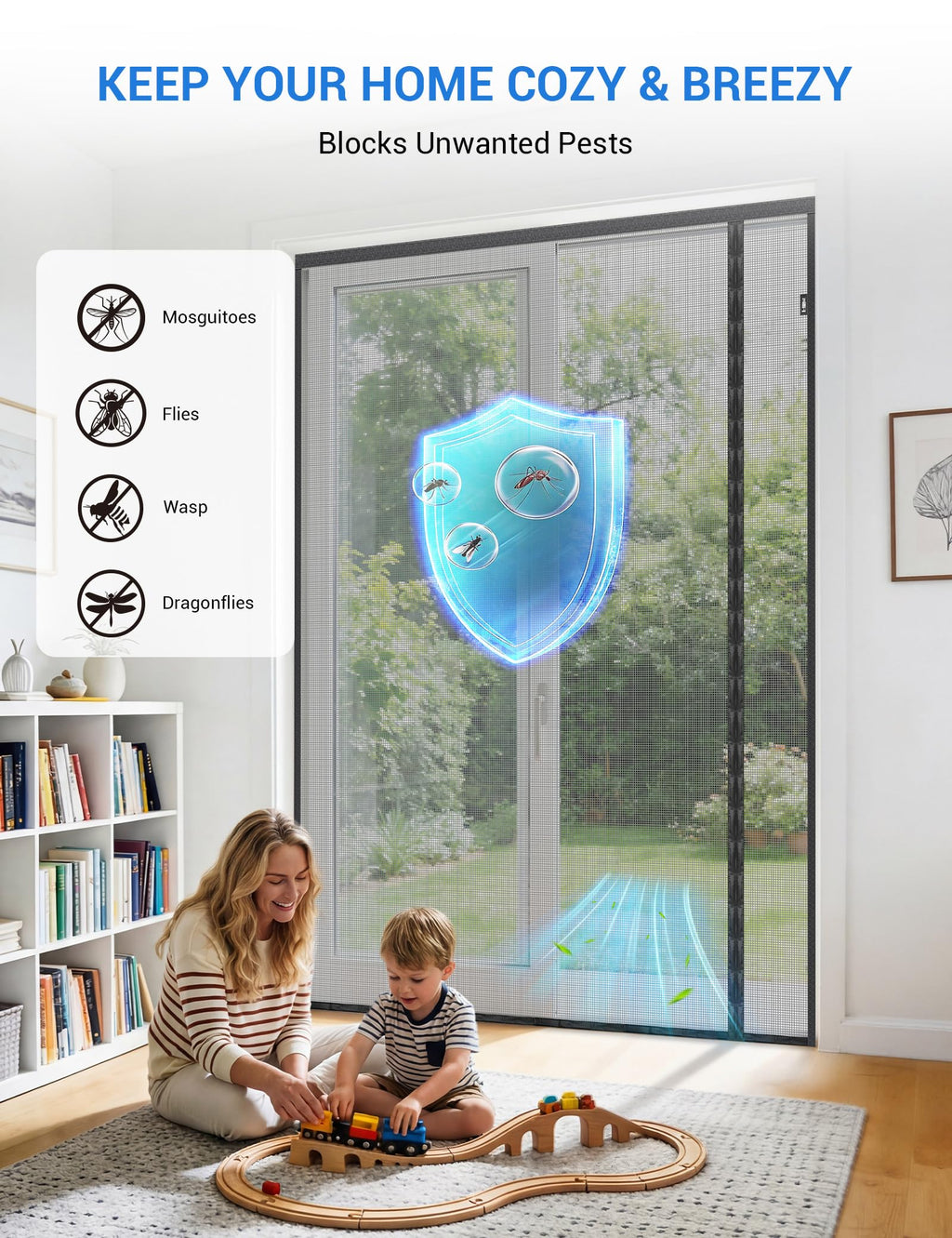 Magnetic Screen Door 72 x 80 Inch Fiberglass Mesh R124793