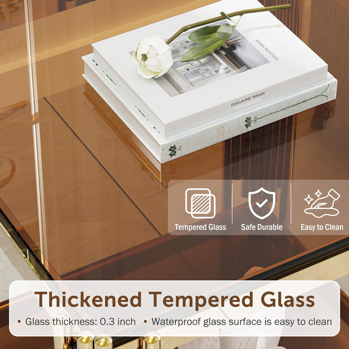 Gold Square Glass End Table, Set of 2 M9926