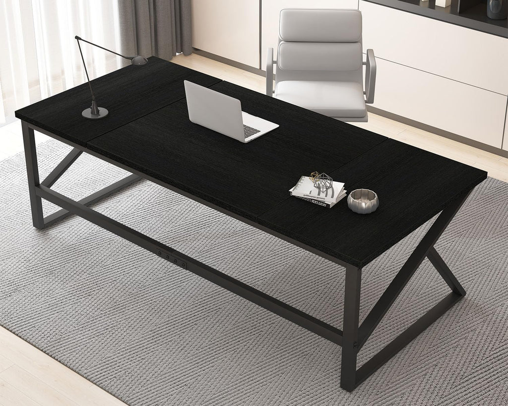 70 Inch Black Metal Wood Computer Desk Z449575