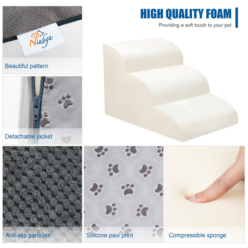 High Density Foam Dog Stairs 3 Steps Grey W2823