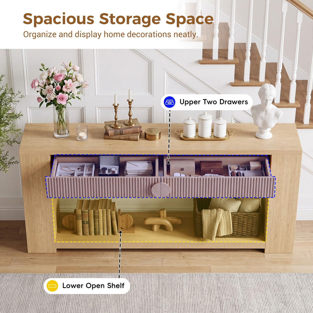 Oak Console Table with Storage Drawers T6205