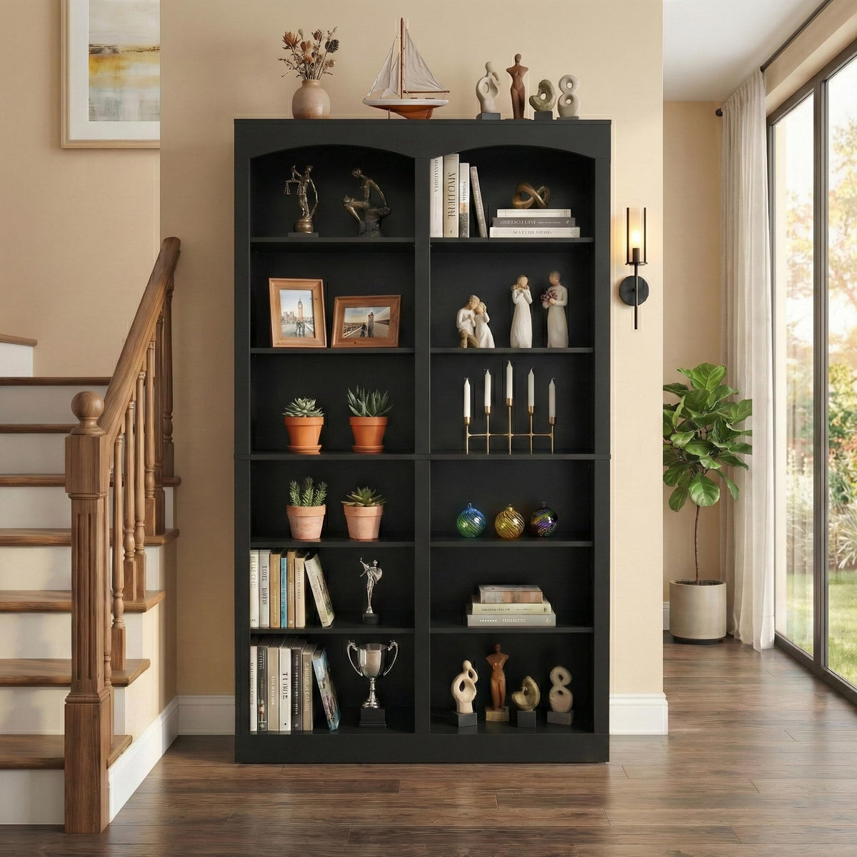 71" Tall Black 12-Tier Wood Bookcase O321