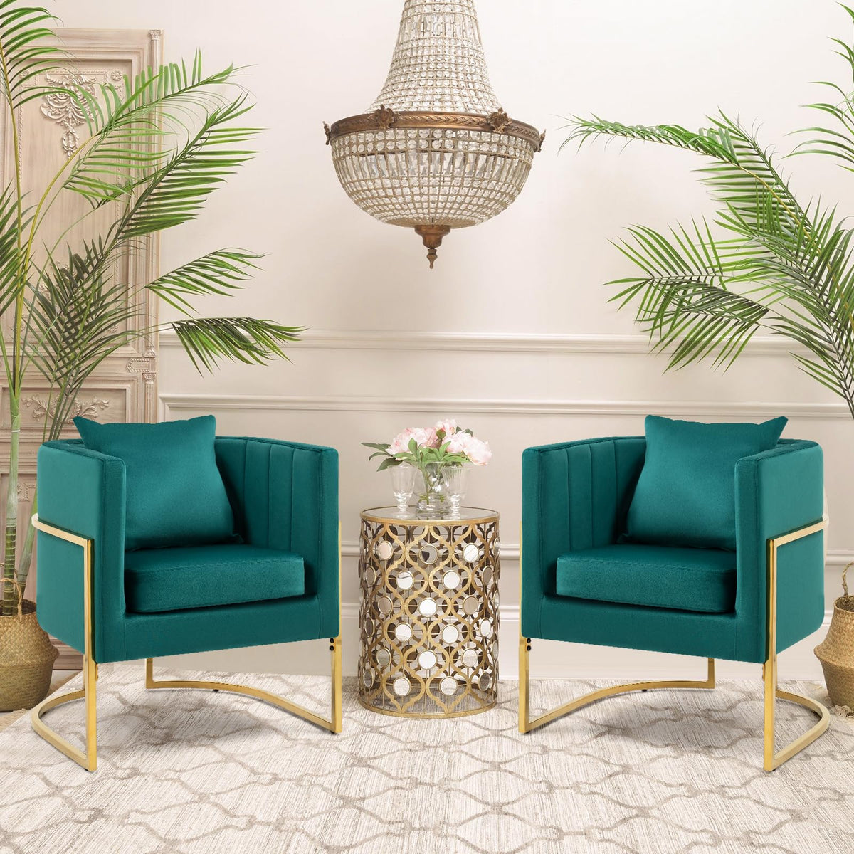 Velvet Accent Chairs Set of 2 Green V312