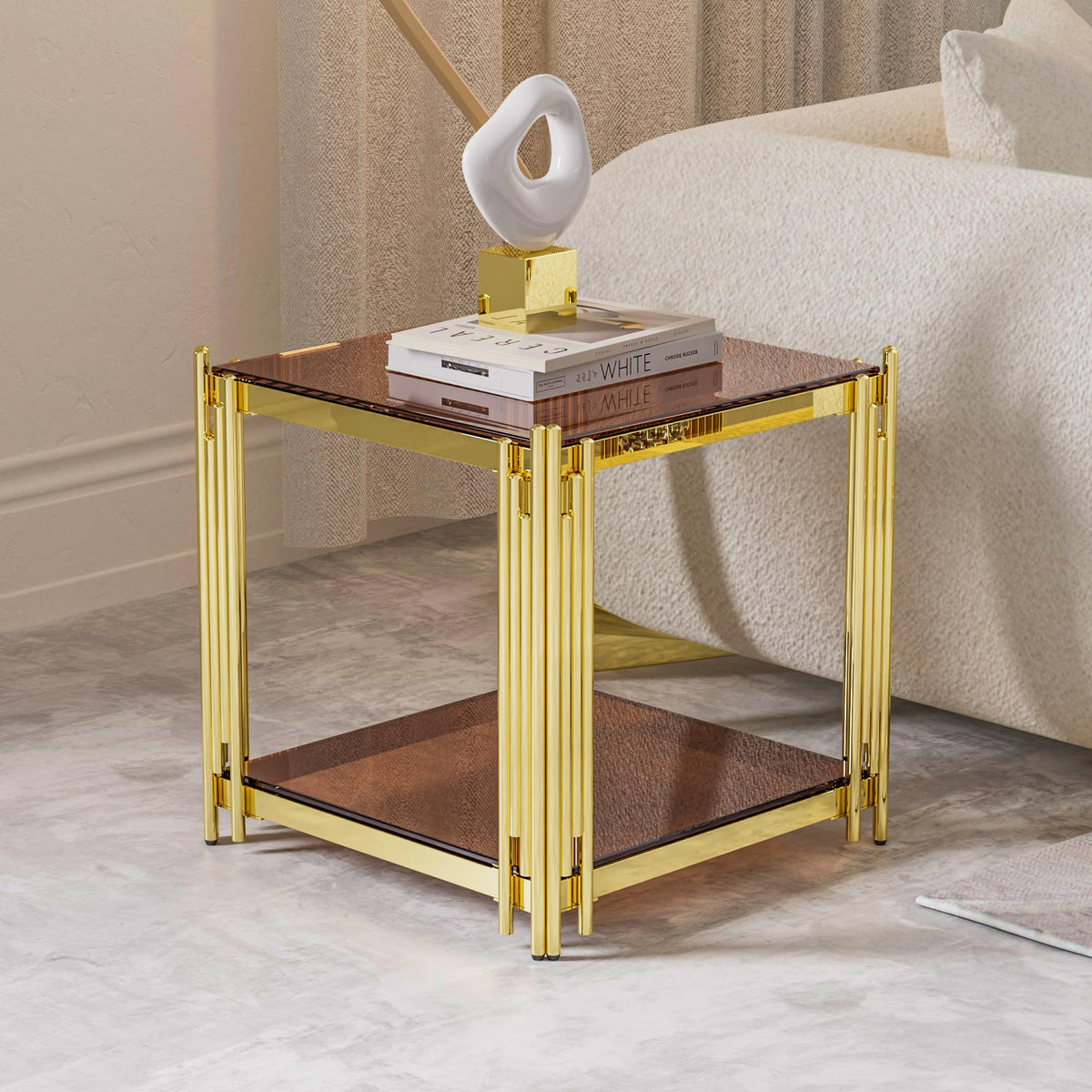 Gold Square Glass End Table, Set of 2 M9926