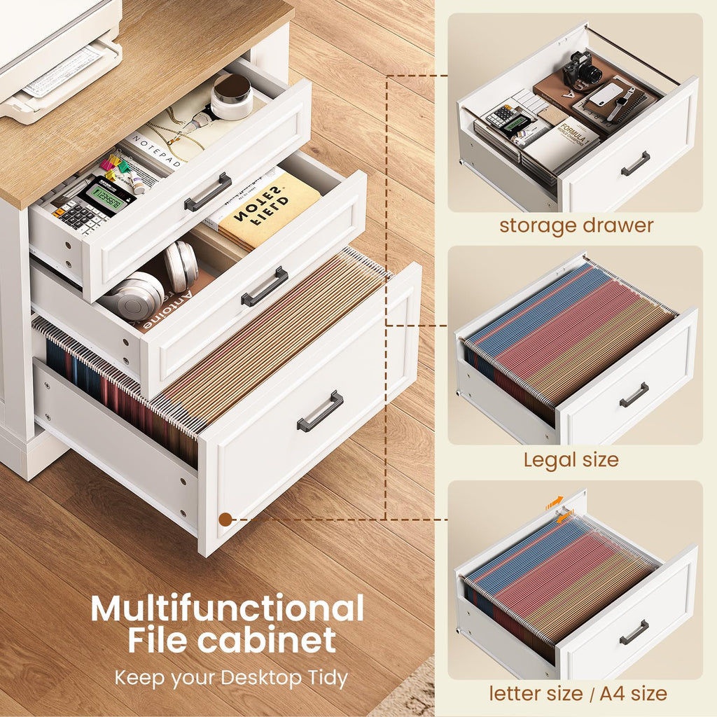 L Shaped Height Adjustable Standing Desk with 3 Drawers R147