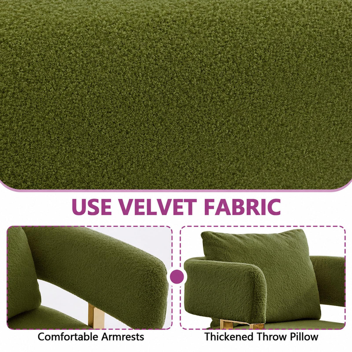 Velvet Upholstered Accent Chairs Set of 2 with Golden Metal Legs W1286