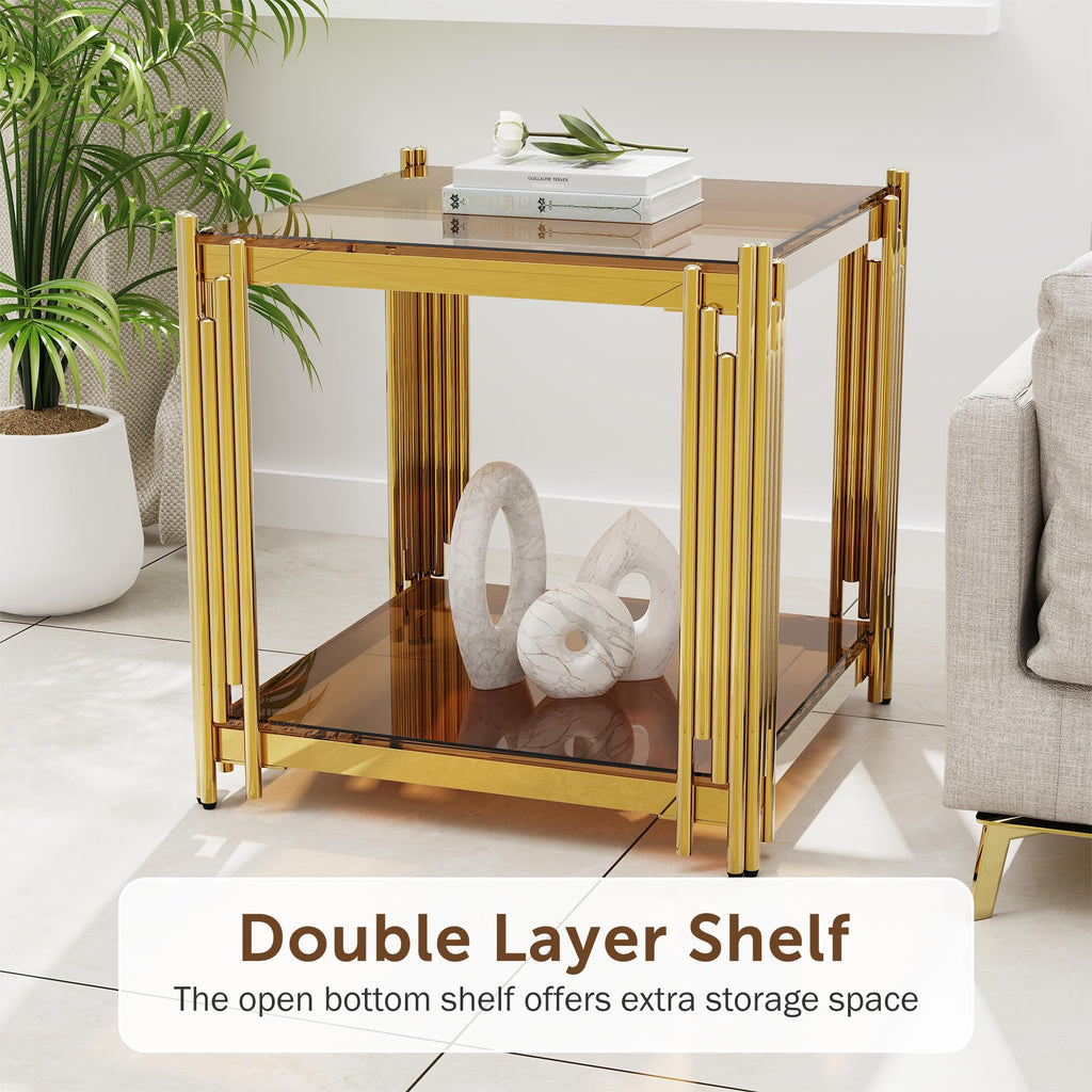 Gold Square Glass End Table, Set of 2 M9926
