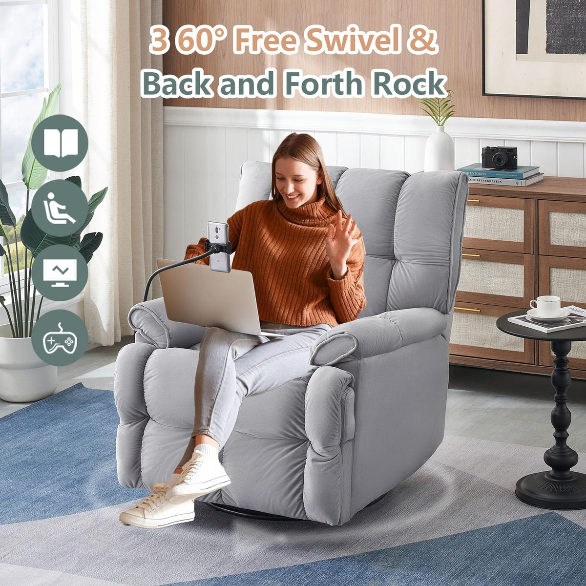 Gray Velvet Recliner Chair R397