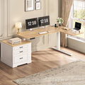 L Shaped Height Adjustable Standing Desk with 3 Drawers R147