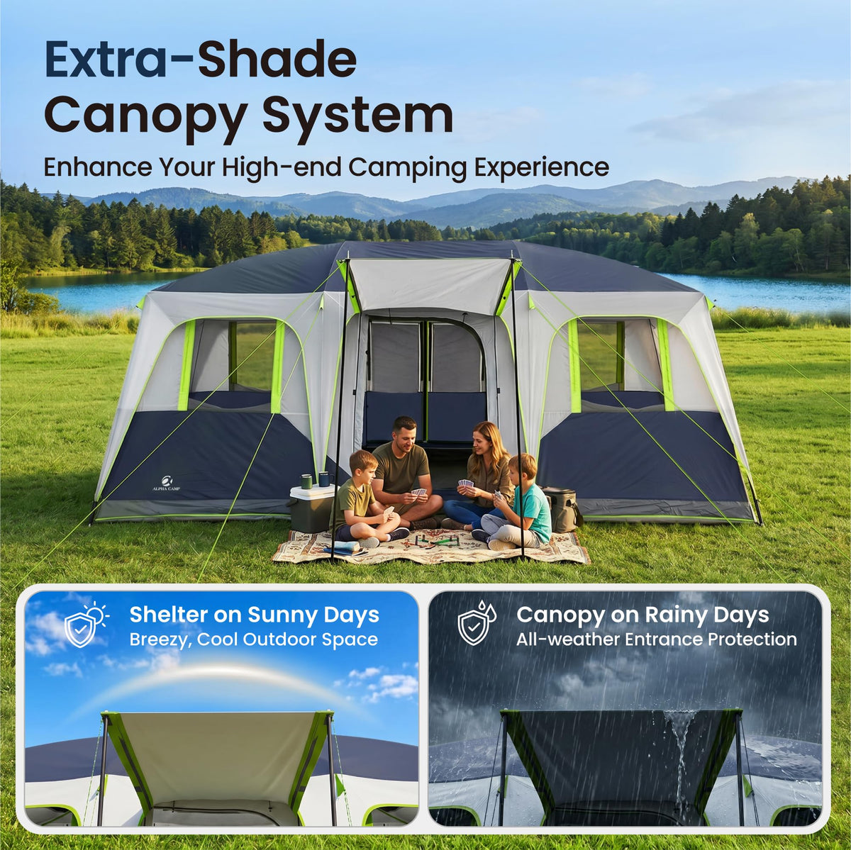 12 Person Camping Tent with Shade Canopy T440
