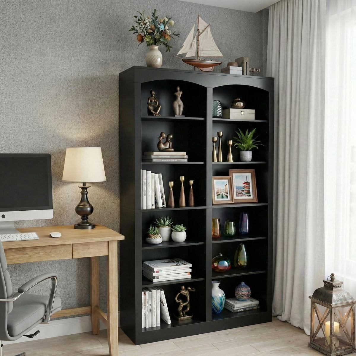 71" Tall Black 12-Tier Wood Bookcase O321