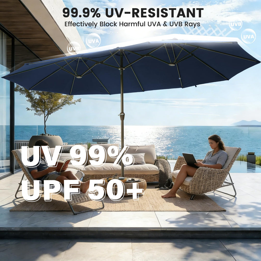 15FT Double-Sided Rectangle Patio Umbrella with Base O91793
