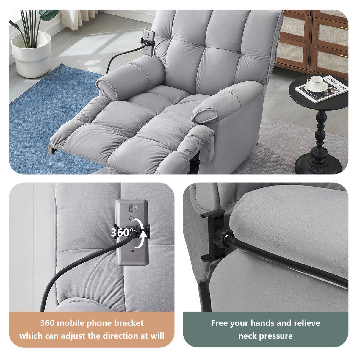Gray Velvet Recliner Chair R397
