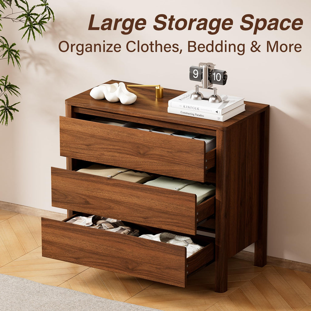 31.5" Wide 3 Drawer Wood Dresser with Legs, Walnut I926