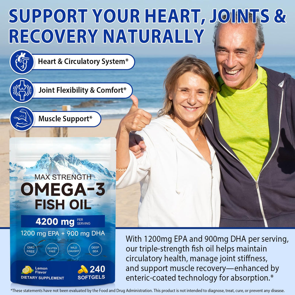Omega 3 Fish Oil Supplement 240 Softgels Lemon Flavor E3747