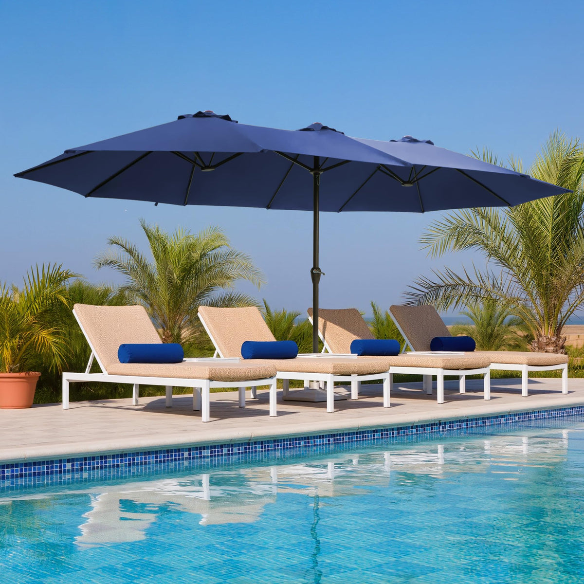 15FT Double-Sided Rectangle Patio Umbrella with Base O91793