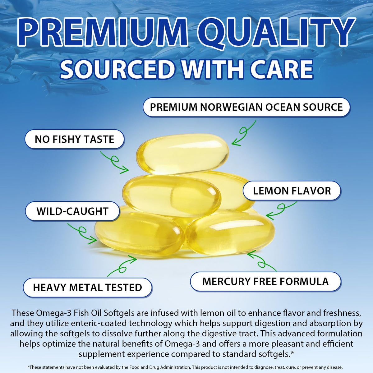 Omega 3 Fish Oil Supplement 240 Softgels Lemon Flavor E3747