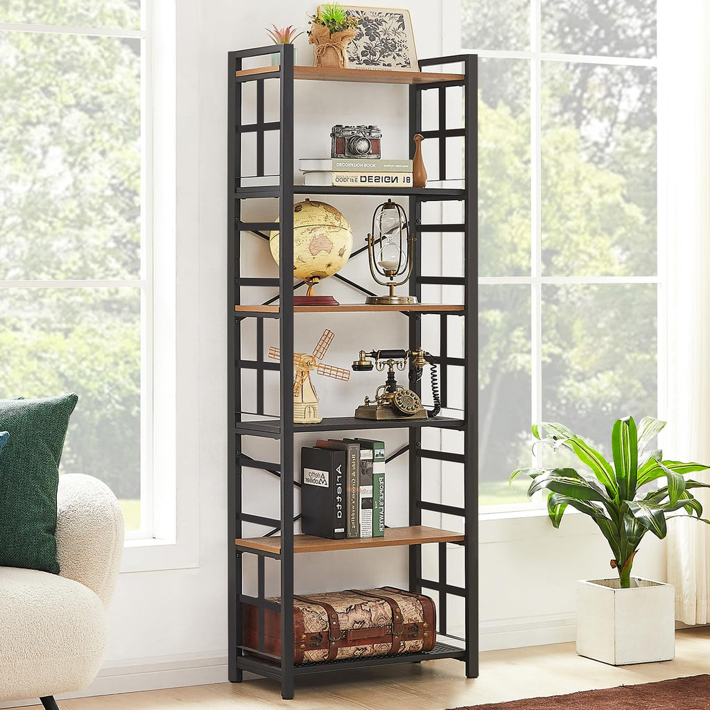 6 Tier 70 inch Tall Brown Bookshelf W2705