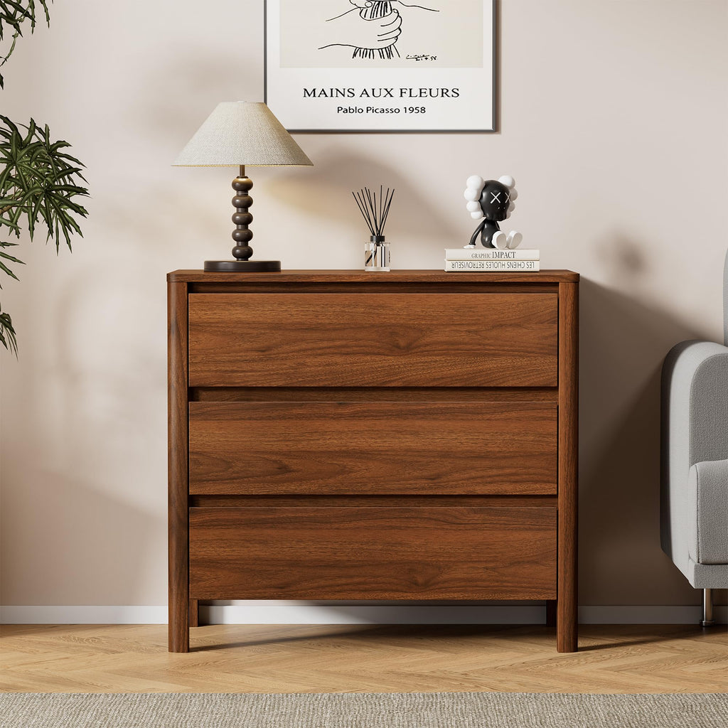 31.5" Wide 3 Drawer Wood Dresser with Legs, Walnut I926